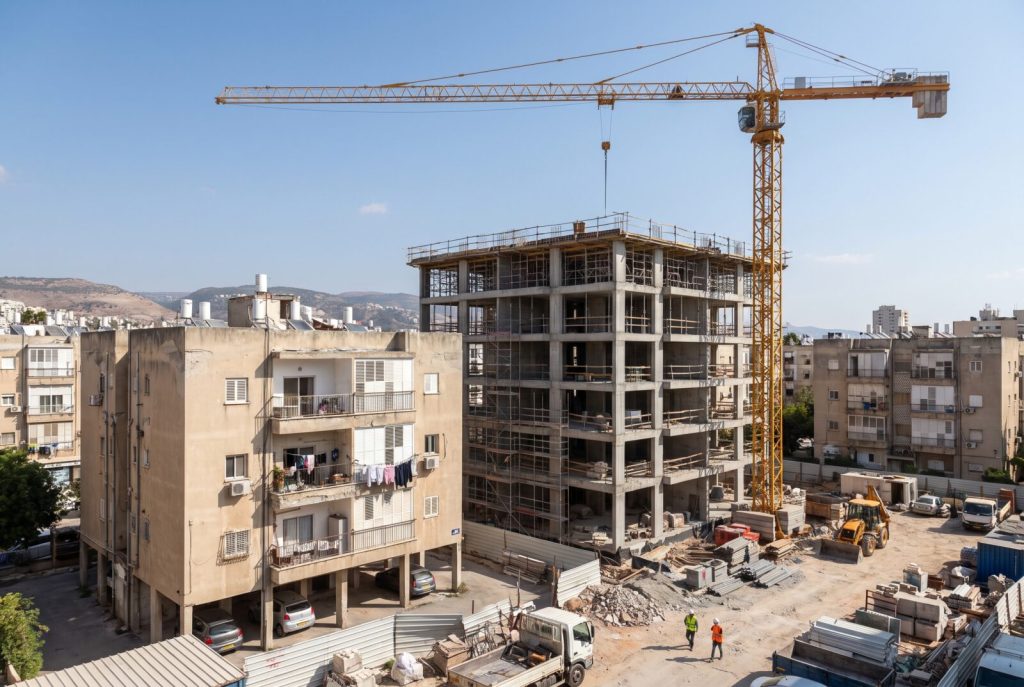 כמה זמן לוקח פינוי בינוי: אתר בנייה של בניין מגורים חדש